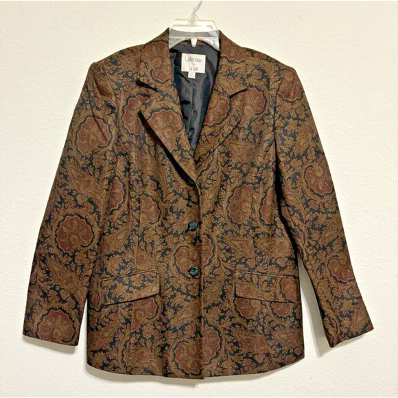 Vintage Blazer Brown Jacquard Design Collections for Le Suit Womens Size‎ 16 - Picture 1 of 6